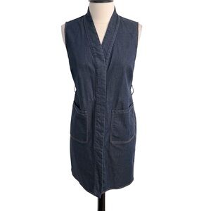 Chico's Sleeveless Concealed Full Front Button Denim Midi Vest Dress Blue Size 1